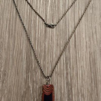 Sterling Silver and Laquered Cinnabar Necklace