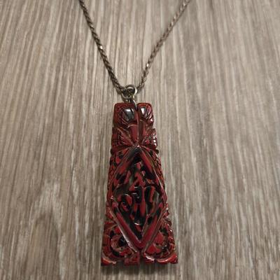 Sterling Silver and Laquered Cinnabar Necklace