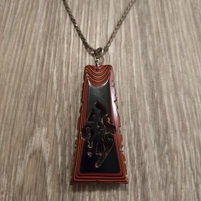Sterling Silver and Laquered Cinnabar Necklace