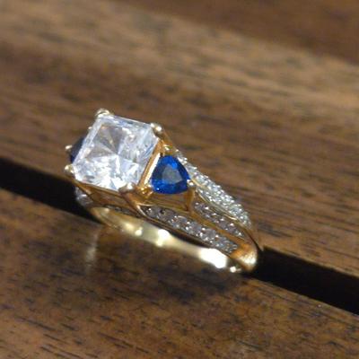 Sterling Silver Sapphire and Cubic Zirconia Ring