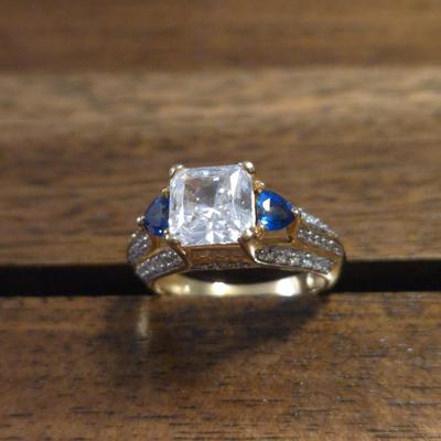 Sterling Silver Sapphire and Cubic Zirconia Ring