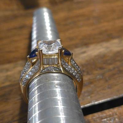 Sterling Silver Sapphire and Cubic Zirconia Ring