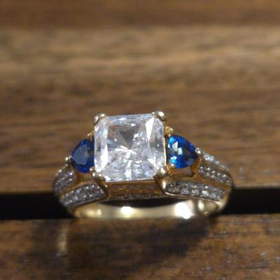 Sterling Silver Sapphire and Cubic Zirconia Ring