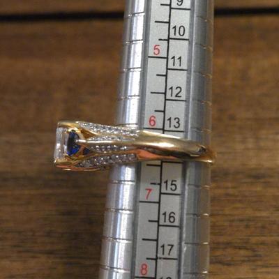 Sterling Silver Sapphire and Cubic Zirconia Ring