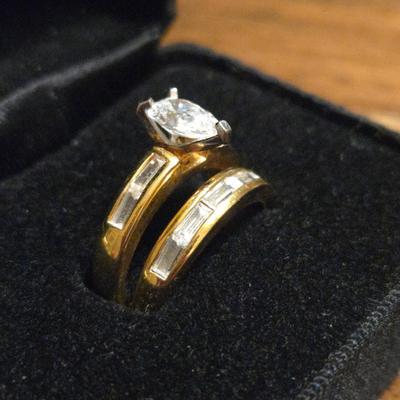 Gold over Sterling Silver Cubic Zirconia Wedding Band Set