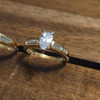 Gold over Sterling Silver Cubic Zirconia Wedding Band Set