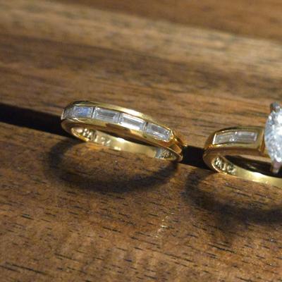 Gold over Sterling Silver Cubic Zirconia Wedding Band Set