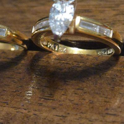 Gold over Sterling Silver Cubic Zirconia Wedding Band Set