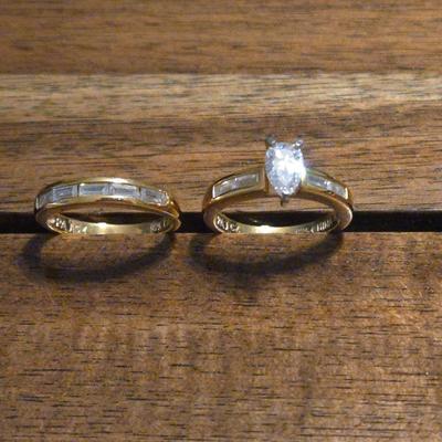 Gold over Sterling Silver Cubic Zirconia Wedding Band Set
