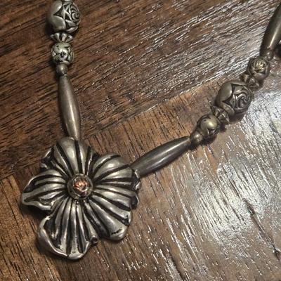Sterling Silver Flower Necklace and Earrings