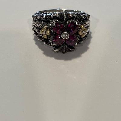 Barbara Bixby 925 & 18k Sterling Silver Flower Ring