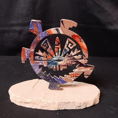 SMALL PEWTER TRAIN MOUNTED ON A RAILROAD TIE AND A SW DECORATIVE PIECE