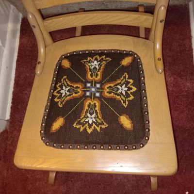 ANTIQUE SEWING ROCKER WITH NEEDLEPOINT SEAT