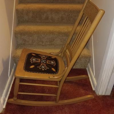 ANTIQUE SEWING ROCKER WITH NEEDLEPOINT SEAT