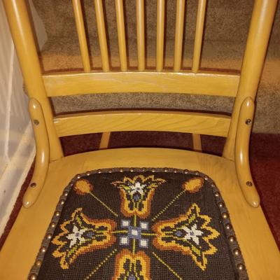 ANTIQUE SEWING ROCKER WITH NEEDLEPOINT SEAT