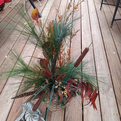 CROCK COOKIE JAR W/FAUX FOLIAGE, CHERRY STONER AND A SAD IRON