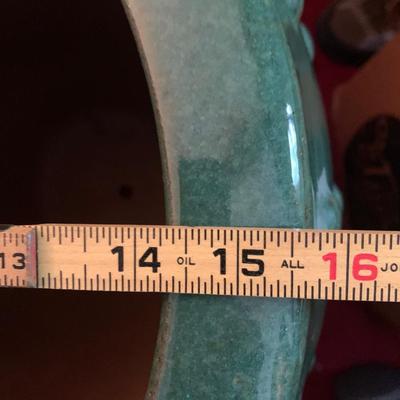 PAIR of Large Green Glazed Planters 2’ Tall!