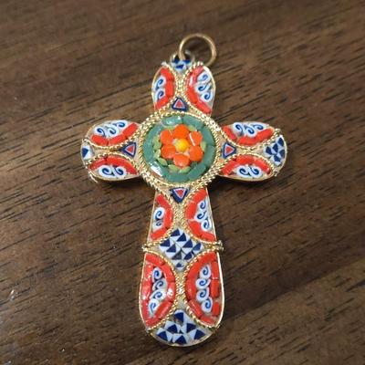 Italian Micro Mosaic Cross Pendant