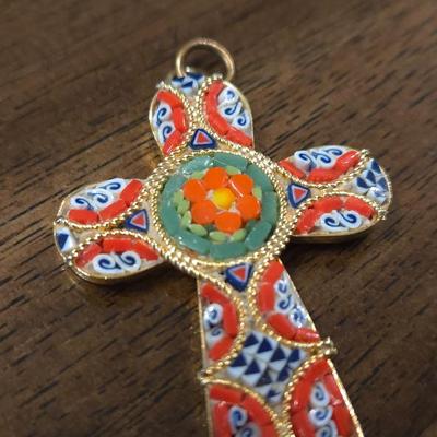 Italian Micro Mosaic Cross Pendant