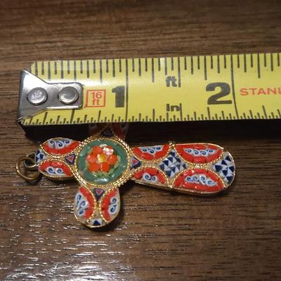 Italian Micro Mosaic Cross Pendant