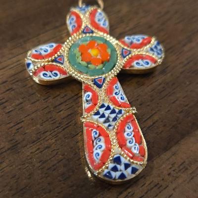 Italian Micro Mosaic Cross Pendant