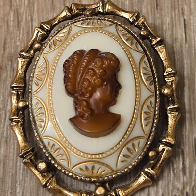 (2) Cameo Pendant Brooches and Cross Pendant