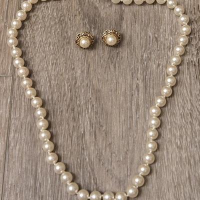 Faux Pearl Necklace & Earrings