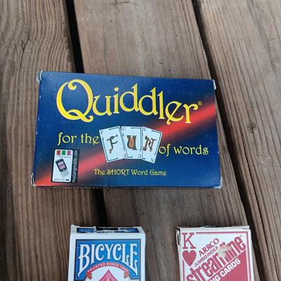 WOODEN CHESS BOARD AND SEVERAL DECKS OF CARDS