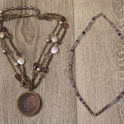 (2) Purple Beaded Necklaces