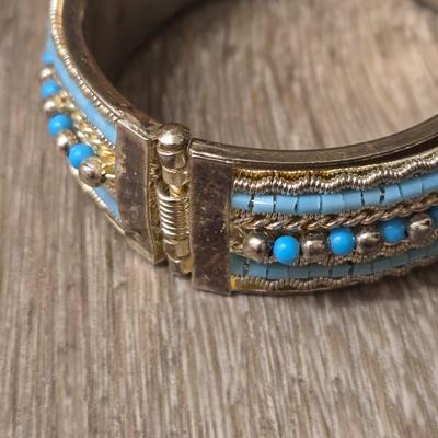 Silver Tone and Turquoise Hinged Cuff Bracelets