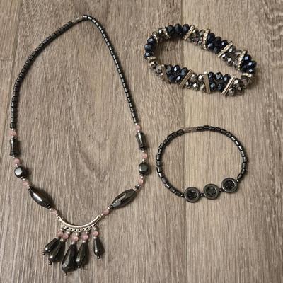 Hematite Necklace and (2) Bracelets