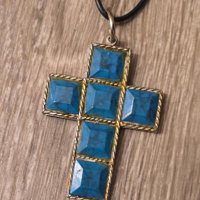 Turquoise Color Cross Necklace and (2) Bracelets