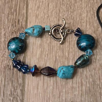 Turquoise Color Cross Necklace and (2) Bracelets
