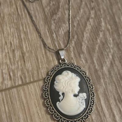 (3) Fashion Necklaces- (2) Cameo and (1) Heart Pendants