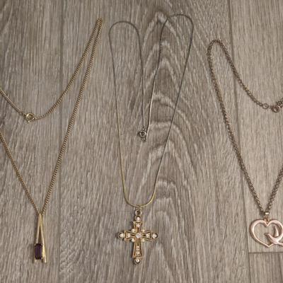 Cross. Heart and Triangle Pendant Necklaces