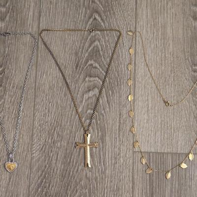 Cross, Leaves, and Heart Necklaces