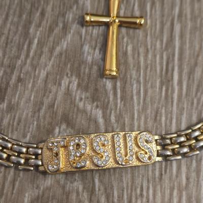 Cross Necklace and JESUS id Bracelet
