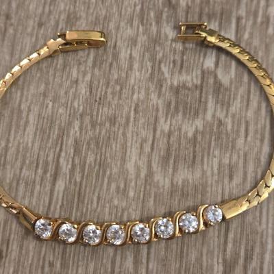 Gold Plated & Cubic Zirconia Necklace and (2) Bracelets