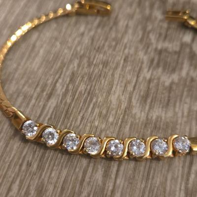 Gold Plated & Cubic Zirconia Necklace and (2) Bracelets