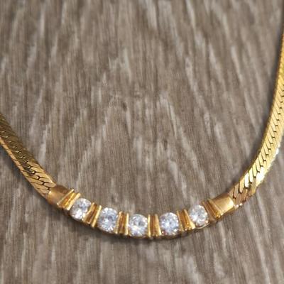 Gold Plated & Cubic Zirconia Necklace and (2) Bracelets