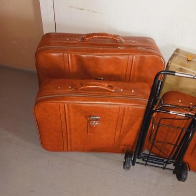 3 PIECE SOFT SIDED LUGGAGE, LUGGAGE CART AND VINTAGE SUITCASE
