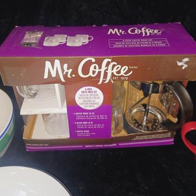 MR COFFEE 6 PC COFFEE PRESS SET, 2 SERVING BOWLS AND MUGS