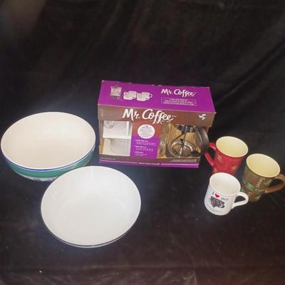 MR COFFEE 6 PC COFFEE PRESS SET, 2 SERVING BOWLS AND MUGS