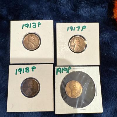 1913,17,18,19 P LINCOLN WHEAT PENNIES XVF VF