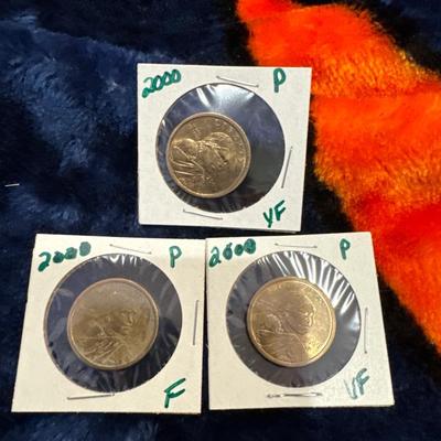 Lot of 3 Sacagawea 2000 P VF/F U S 1$ coins