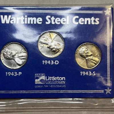 1943 D,P,S WAR TIME STEEL PENNIES IN HOLDER