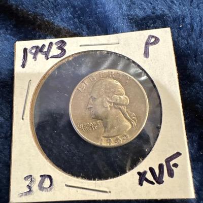 1943 P .25c George Washington U S silver XVF