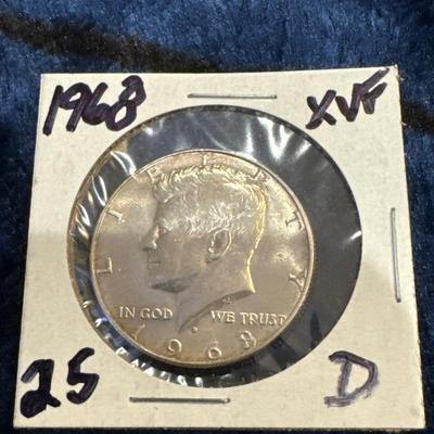 1968 D KENNEDY 40% SILVER U S coin .50c XVF