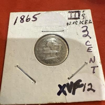 1865 III CENT U S COIN XVF SILVER