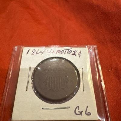 1864 LARGE MOTTO 2 cent U S COIN G6